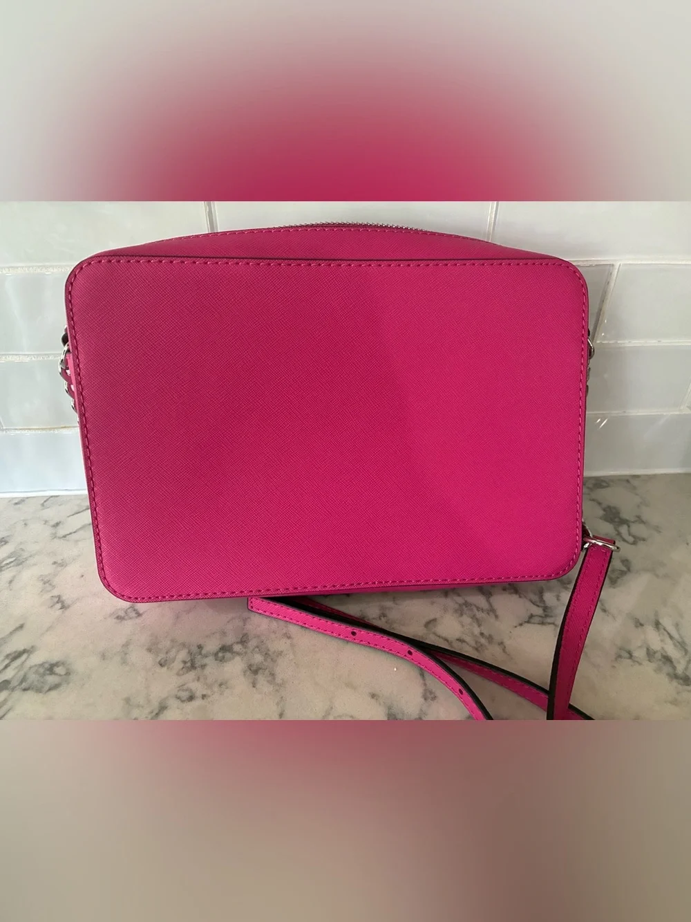 Michael Kors Pink dragonfruit Saffiano Leather Crossbody Bag Purse Jet Set